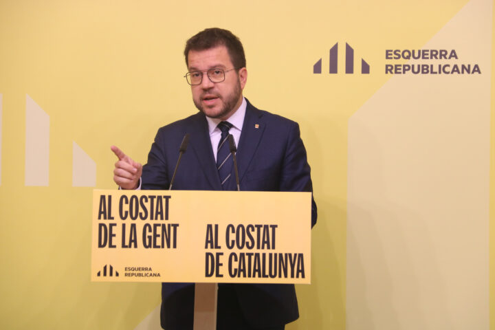 Pere Aragonès, en un moment de la conferència de premsa (fotografia: ACN / Àlex Recolons).