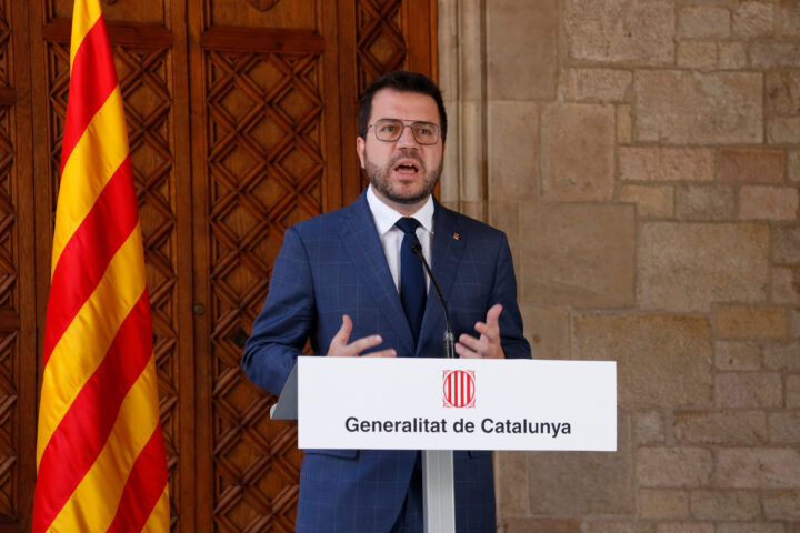 Pere Aragonès, en un moment de la compareixença institucional (fotografia: ACN / Arnau Martínez).